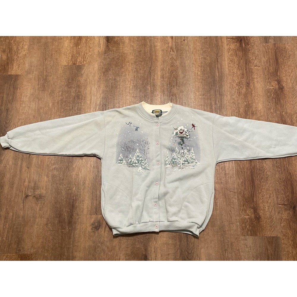 Vtg Cabelas For Women Cardigan Sweatshirt Womens L Snow Winter Birds Bunny NOS - Picture 3 of 16
